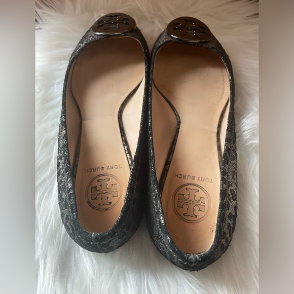 Tory Burch Reva Ballet Flats Shoes Powder Metallic Cheetah With Bag Size 7.5 - Picture 4 of 8